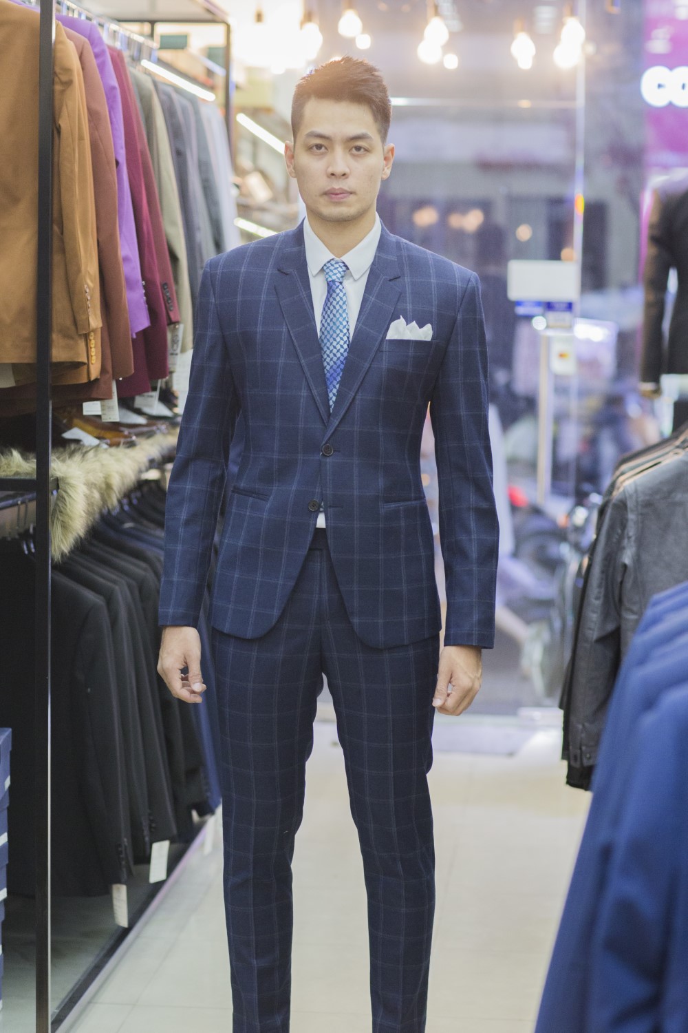 BỘ SUIT CARO XANH CHO CHÚ RỄ